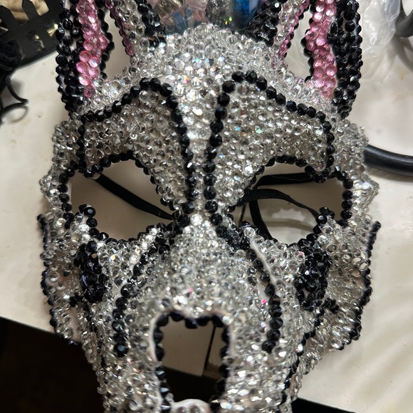 Crystal Beaded Mask with Black and Pink Accents